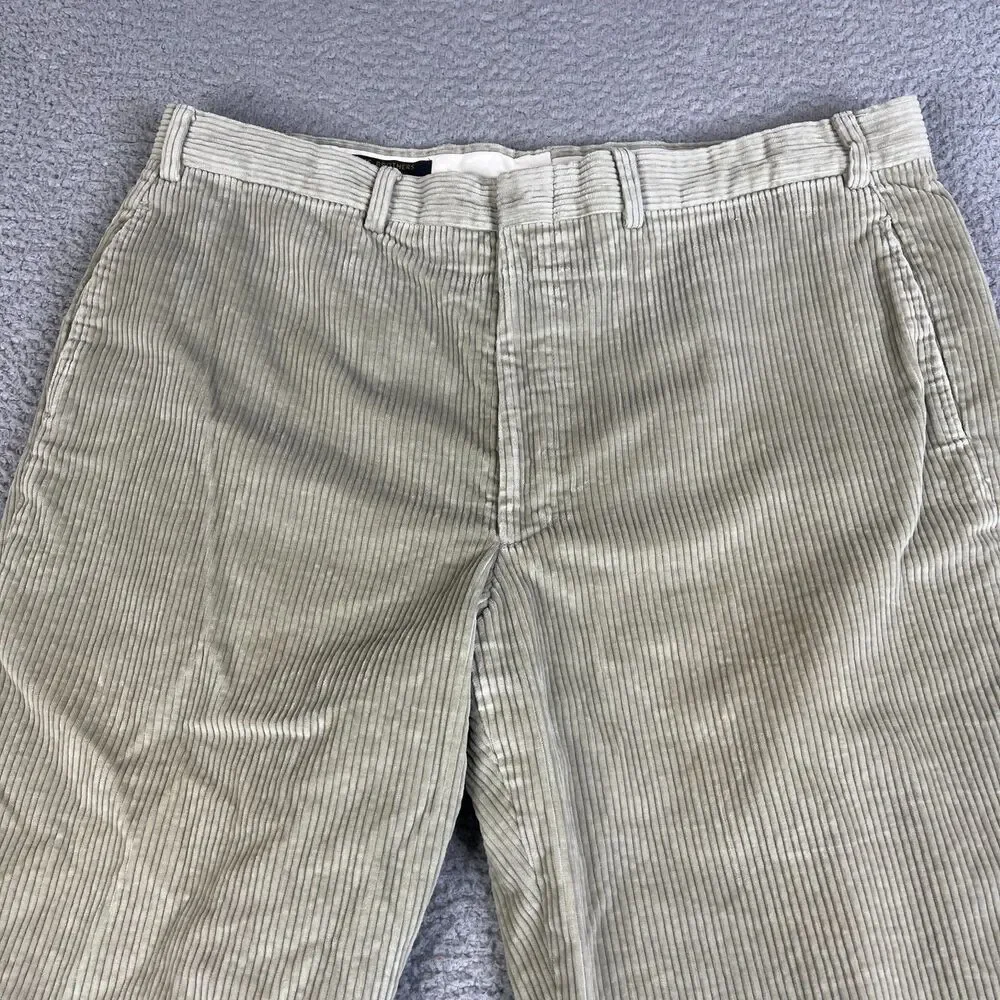 Brooks Brothers Corduroy Pants Men 38 x 28 Beige Flat Front Raw Hem Tapered Leg
